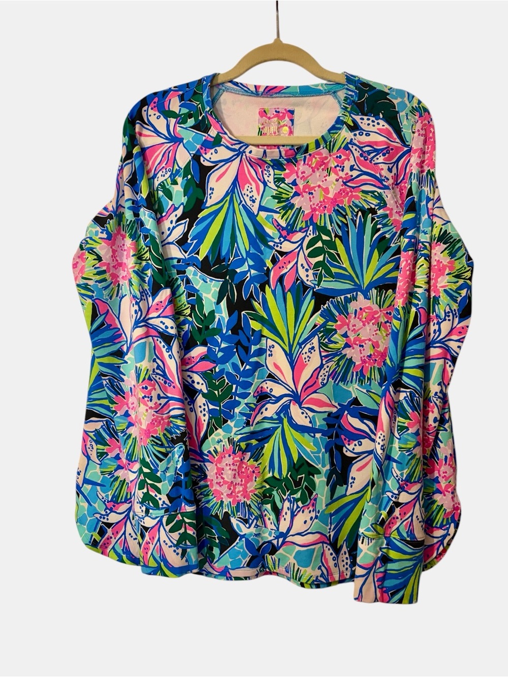 Lilly Pulitzer Tropical Floral Crewneck Luxletic Shirt - Pink & Blue & Green